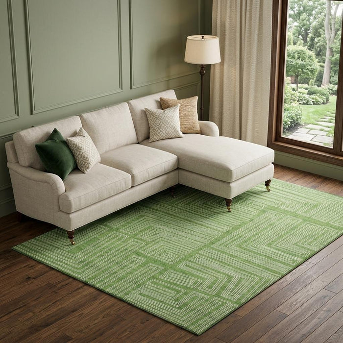 10' X 14' Geometric Washable Area Rug With UV Protection (681971) - Green / Ivory