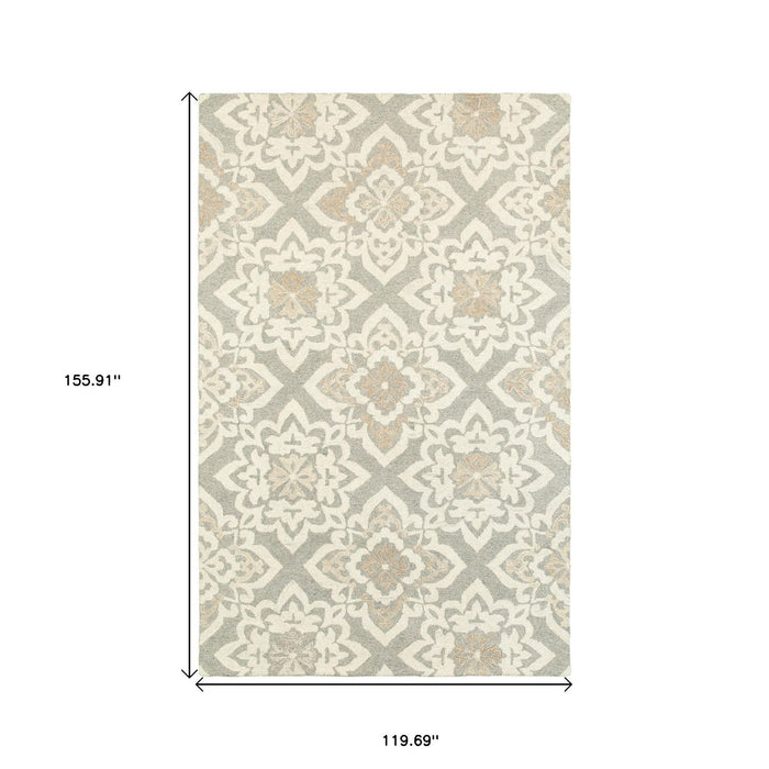 10' X 13' Wool Geometric Hand Tufted Area Rug - Sand And Gray
