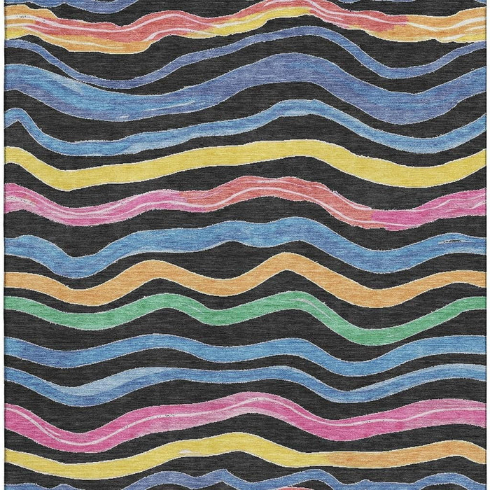 10' X 14' Striped Washable Area Rug With UV Protection (694550) - Black / Yellow / Blue / Pink