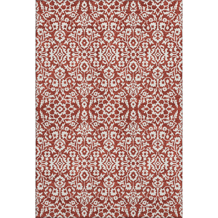 10' X 14' Damask Washable Area Rug With UV Protection (673169) - Red / Ivory