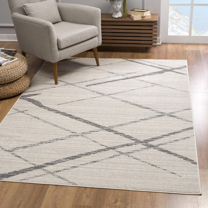 12' x 18' Geometric Washable Non Skid Area Rug - Gray