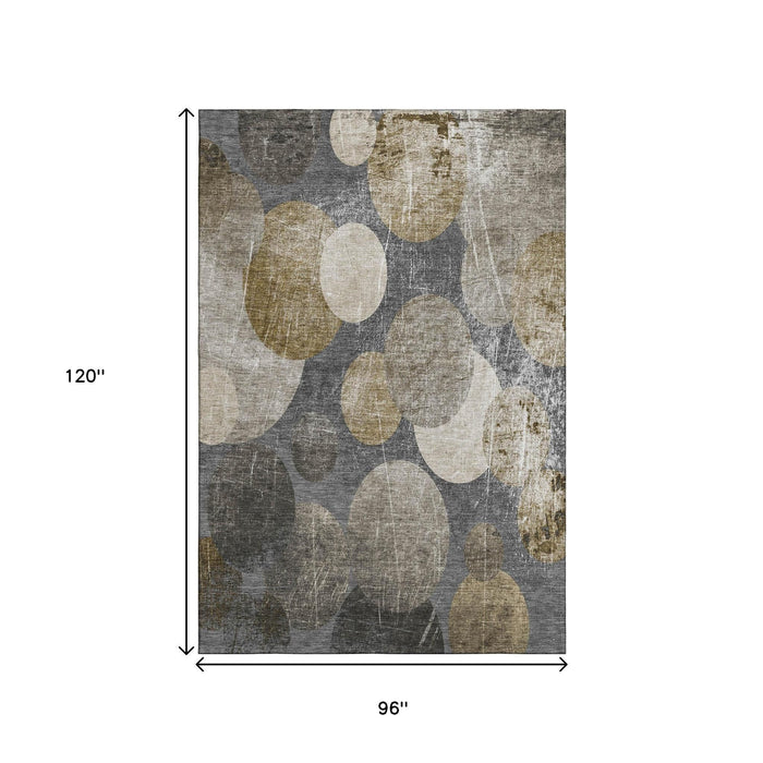 8' X 10' Abstract Washable Area Rug With UV Protection (648896) - Brown / Ivory