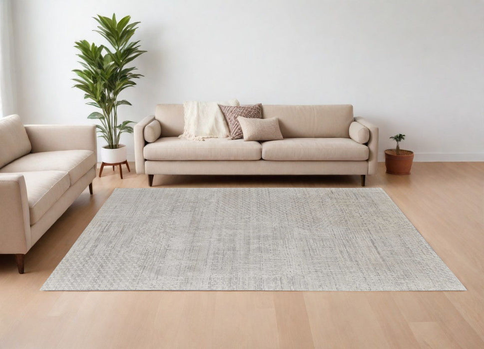 12' x 15' Abstract Hand Woven Worn Faded Area Rug - Ivory And Gray
