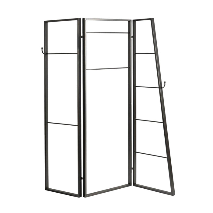 72" Iron Folding Three Panel Screen Room Divider - Gray
