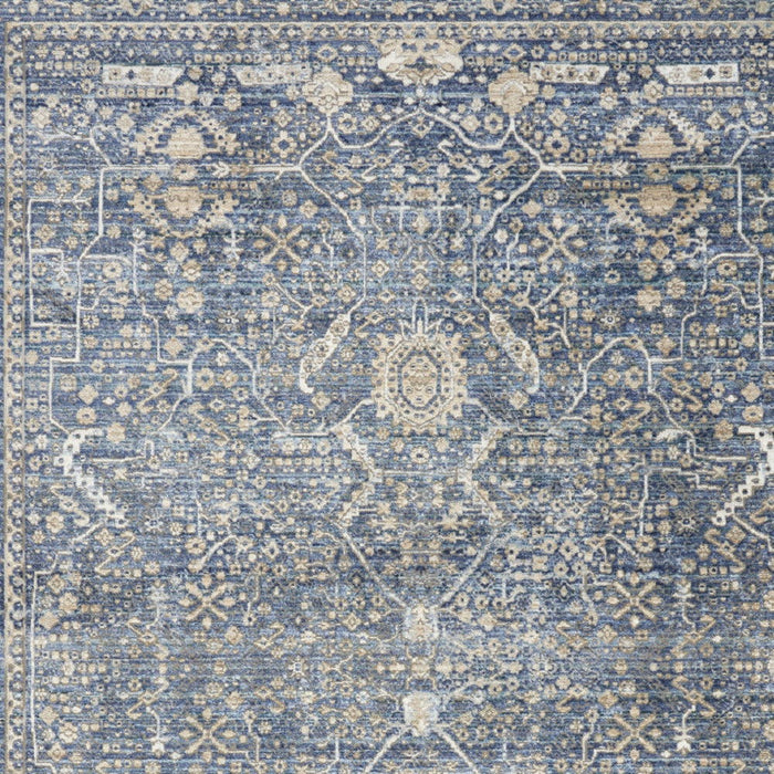 5' X 8' Floral Non Skid Area Rug With Fringe (550255) - Blue / Cream