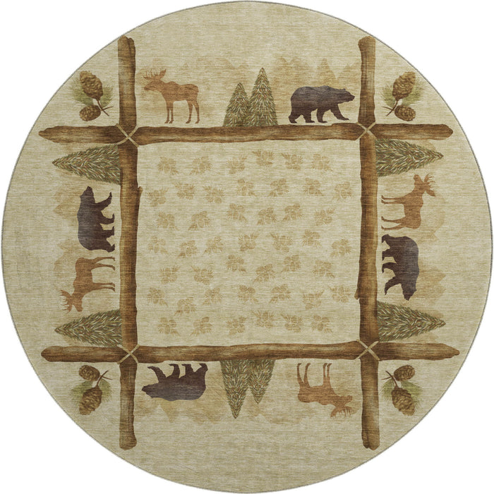 8' Animal Print Washable Round Rug Polyester With UV Protection - Brown / Rust