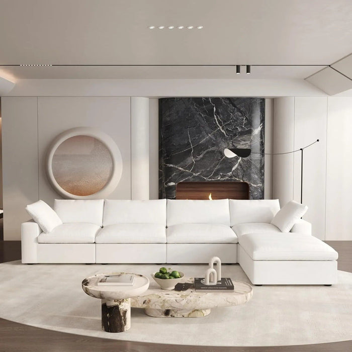 Two Piece Living Room Set Blend Modular Sofa With Ottoman Storage - White