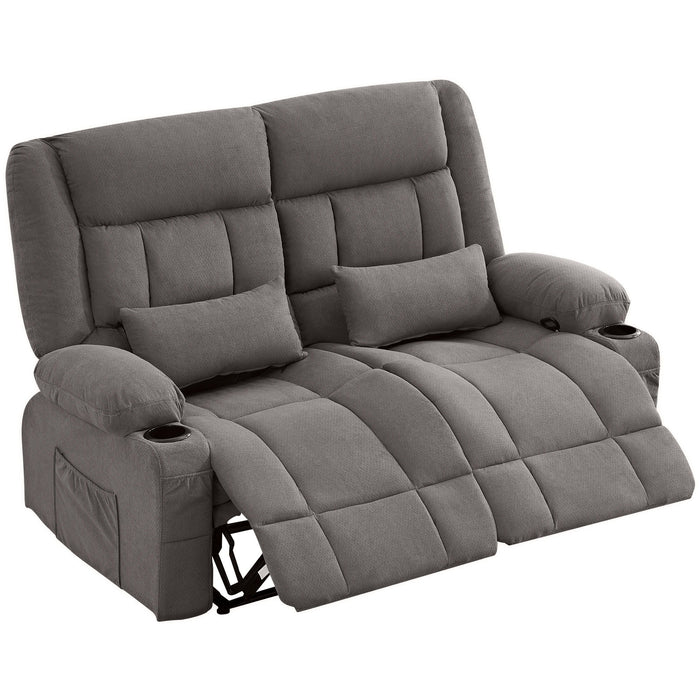 Microfiber Manual Reclining Loveseat With Storage Toss Pillows - Gray