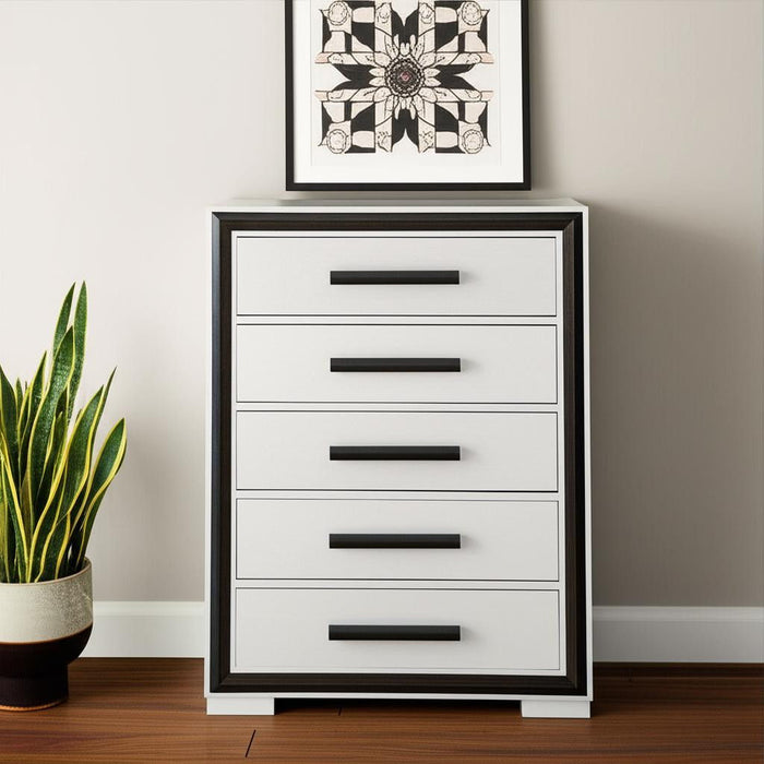 48" Wood Five Drawer Dresser - Gray And Black
