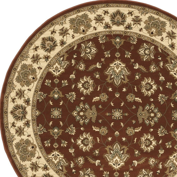 8' Floral Round Rug - Red And Ivory