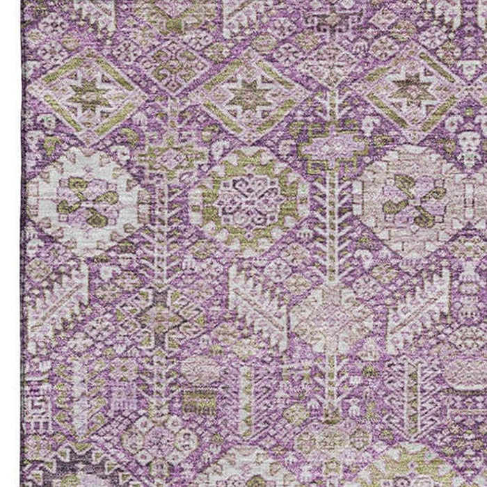 9' X 12' Tribal Washable Area Rug With UV Protection (649881) - Lavender / Ivory