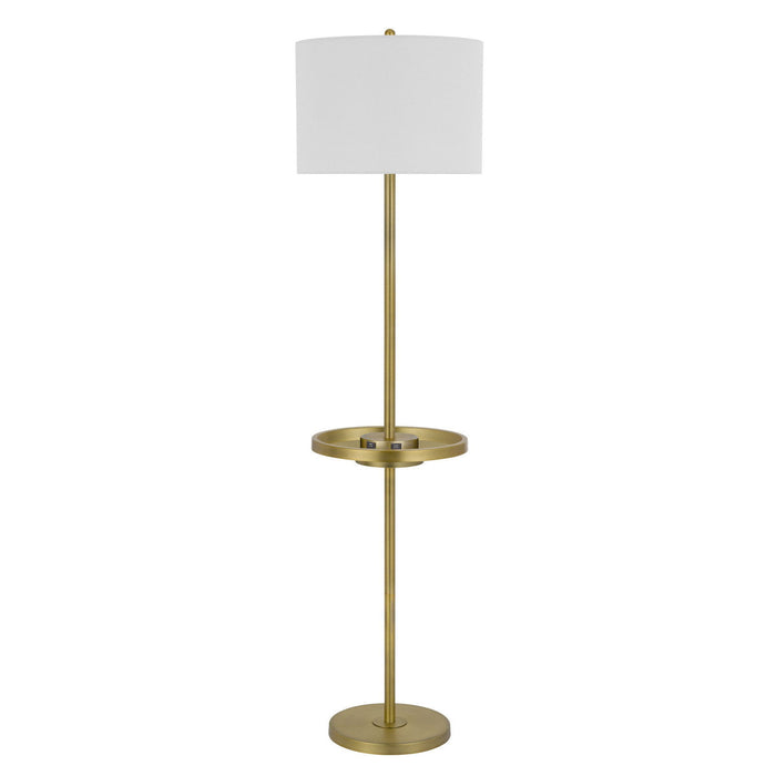 Tray Table Floor Lamp With White Square Shade - Brass