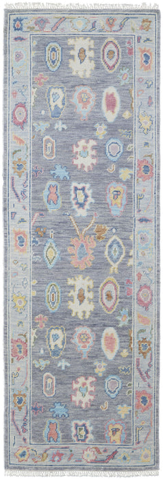 8' Persian Wool Oriental Hand Knotted Runner Rug With Fringe - Gray