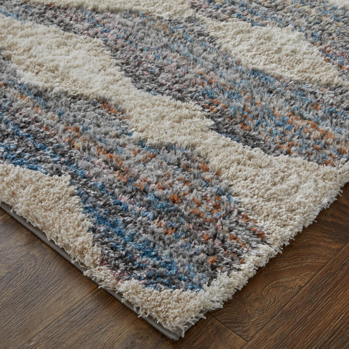 10' x 14' Chevron Power Loom Stain Resistant Area Rug - Tan Ivory And Blue