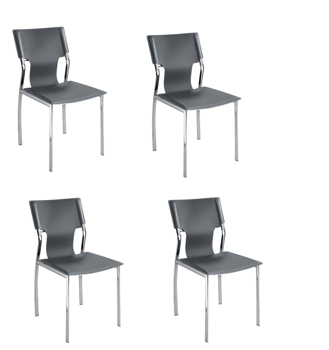Leather Dining Side Chairs (Set of 4) - Gray / Silver