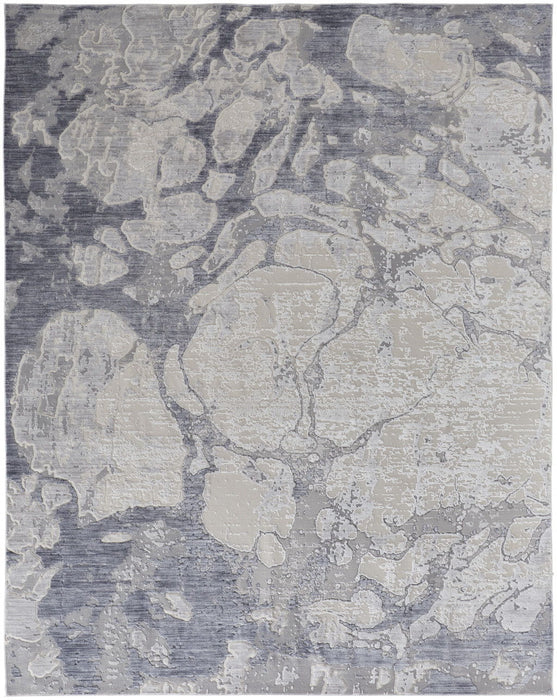10' x 13' Abstract Power Loom Distressed Area Rug - Ivory And Blue