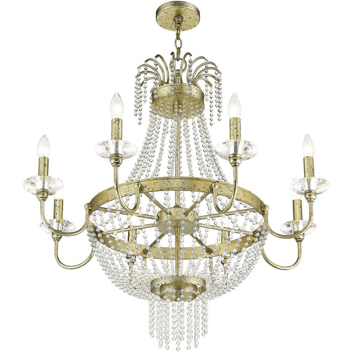 Eight Light Metal Dimmable Chandelier With Shades - Gold