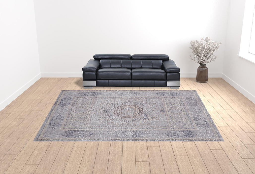 12' x 15' Floral Power Loom Distressed Stain Resistant Area Rug - Gray And Ivory