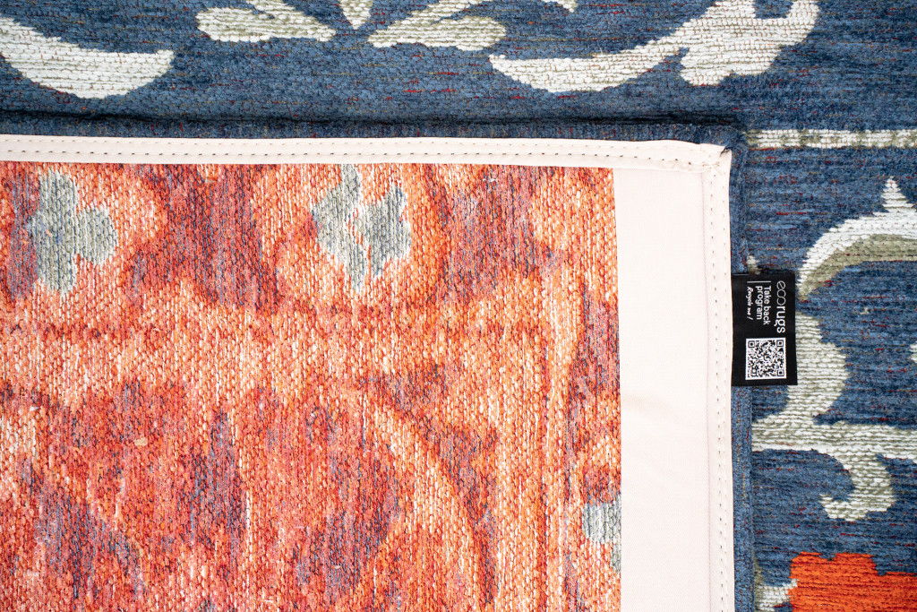 6' X 8' Tribal Washable Area Rug With UV Protection (610056) - Blue / Orange / Gray