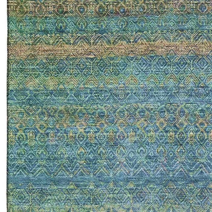 10' X 14' Striped Washable Area Rug With UV Protection (718073) - Teal / Copper