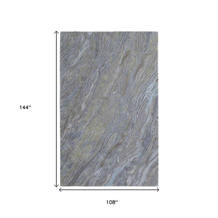 9' X 12' Abstract Hand Tufted Area Rug - Blue / Gray