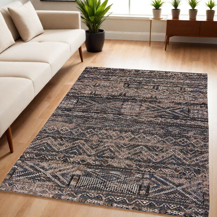 5' x 7' Oriental Non Skid Area Rug - Gray And Beige