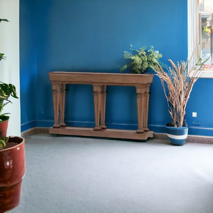 Solid Wood Floor Shelf Console Table - Brown