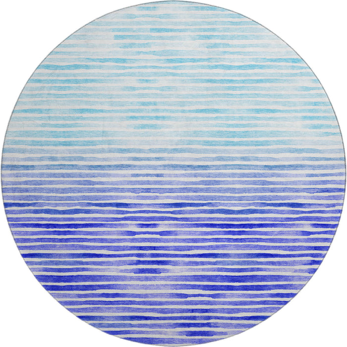 8' Geometric Washable Round Rug With UV Protection (645879) - Blue / Ivory