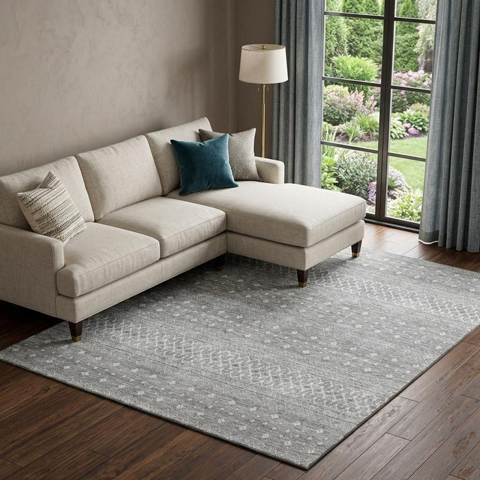10' X 14' Tribal Washable Area Rug With UV Protection (657197) - Silver / Gray