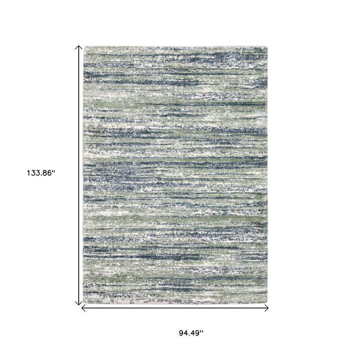 8' X 11' Striped Distressed Area Rug - Blue And Green