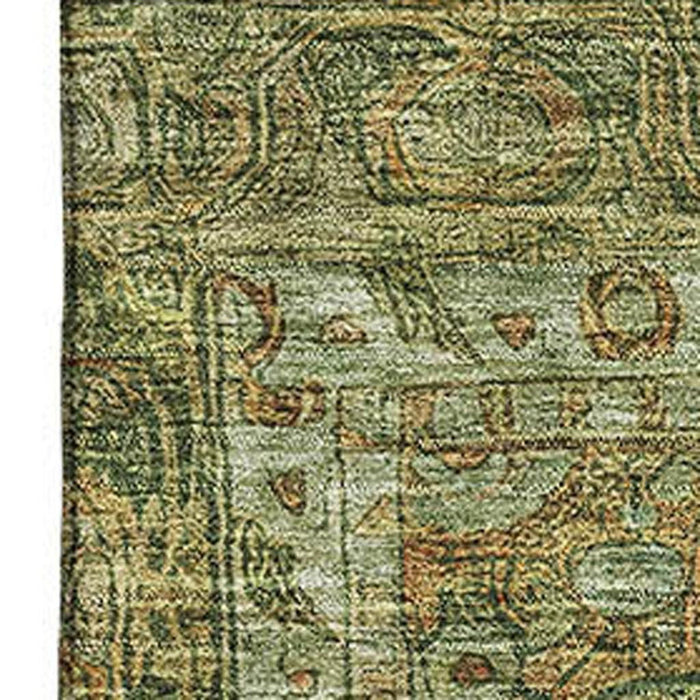 10' X 14' Oriental Washable Area Rug With UV Protection (700565) - Artichoke Green / Copper