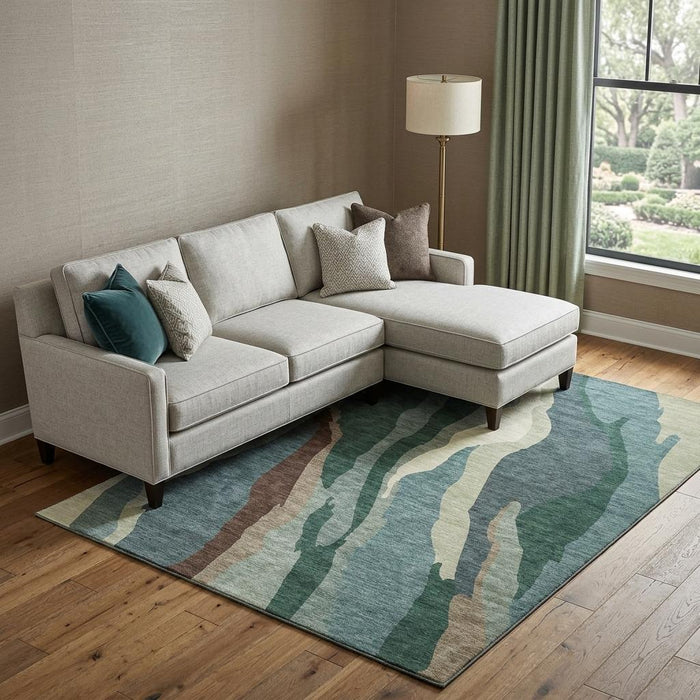 10' X 14' Abstract Washable Area Rug With UV Protection (682157) - Sage / Taupe / Beige
