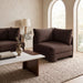 Meridian Furniture Hammond velvet performance fabric corner chair with plush upholstery and modern design for living room seating.