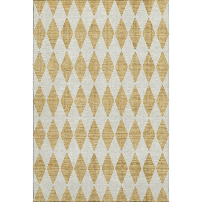 9' X 12' Diamond Washable Area Rug With UV Protection (650055) - Gold / Ivory
