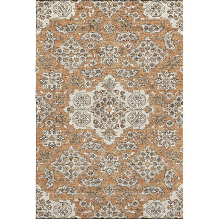 10' X 14' Floral Medallion Washable Area Rug With UV Protection (705887) - Terra Cotta / Beige