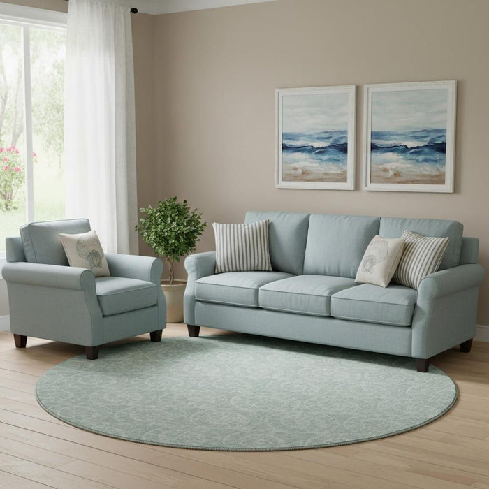 8' Geometric Washable Round Rug With UV Protection (646112) - Green / Ivory