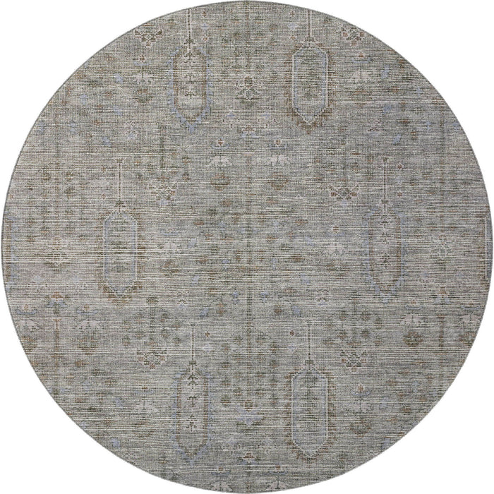 8' Southwestern Washable Round Rug With UV Protection - Granite Gray And Silver
