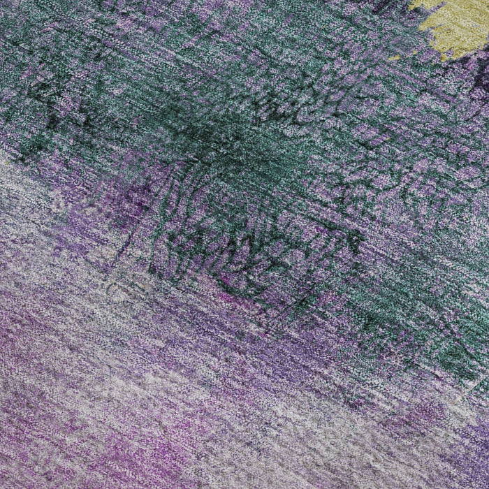 10' X 14' Abstract Washable Area Rug With UV Protection (698059) - Plum / Gold / Emerald