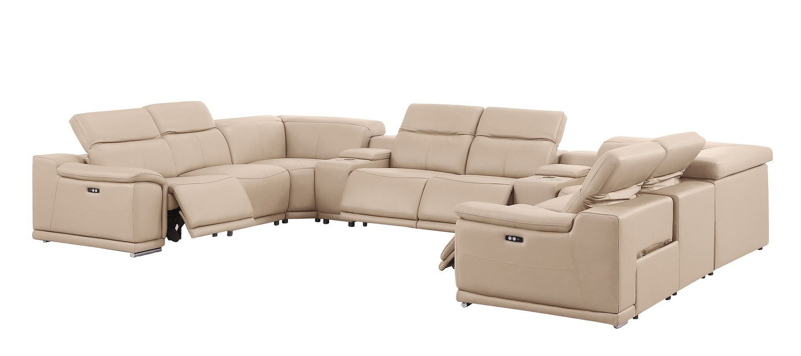 Leather Modular U-Shaped Ten Piece Corner Sectional With Console - Beige