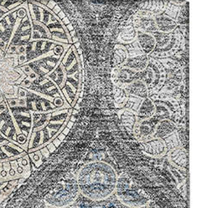 10' X 14' Ogee Washable Area Rug With UV Protection (677082) - Gray / Navy Blue / Beige