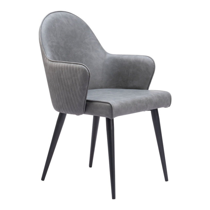 Upholstered In Faux Leather Dining Arm Chair - Gray / Brown