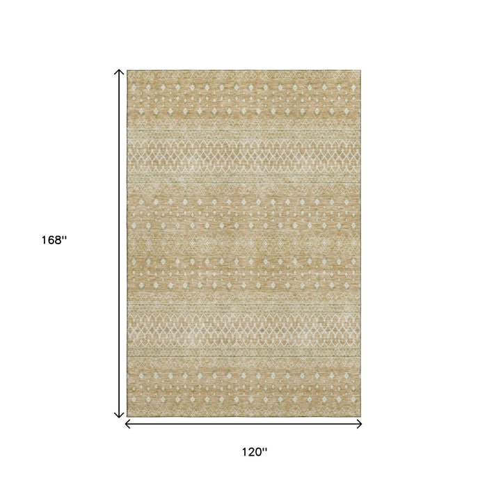 10' X 14' Tribal Washable Area Rug With UV Protection (657167) - Copper / Ivory