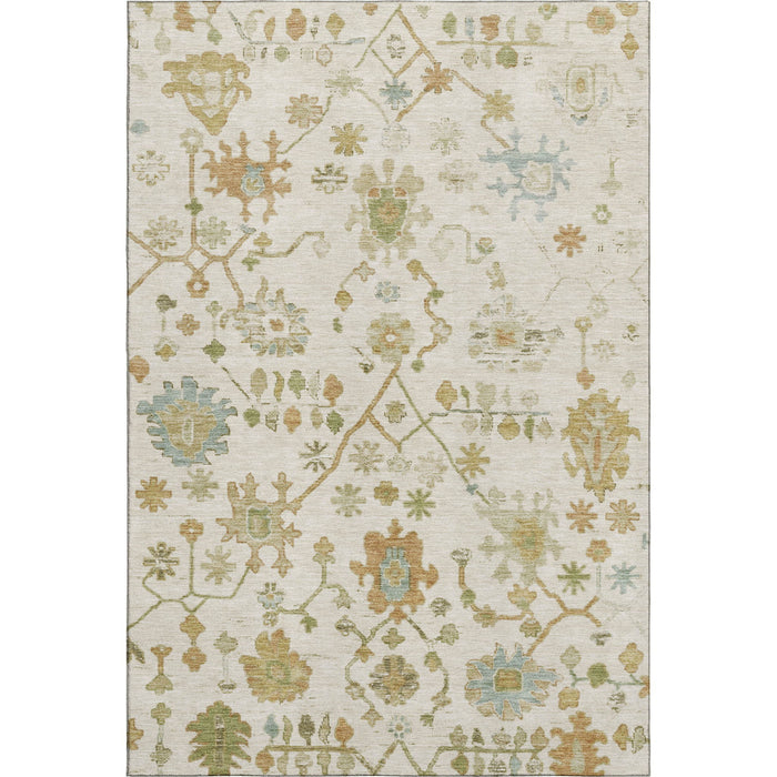 10' X 14' Floral Washable Area Rug With UV Protection (708427) - Ivory / Gold / Blue