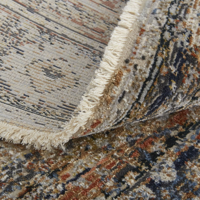 10' x 13' Floral Power Loom Distressed Area Rug With Fringe - Tan Orange And Blue