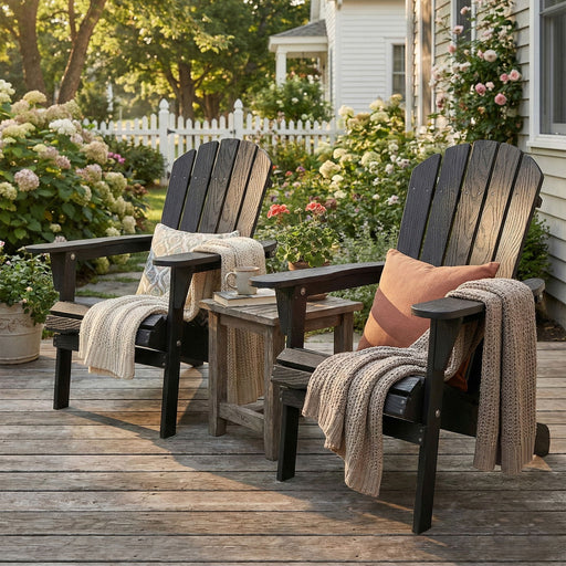 Giga folding Adirondack lounge chair with embossed grain texture, wooden-style design, and comfortable armrests for outdoor relaxation.