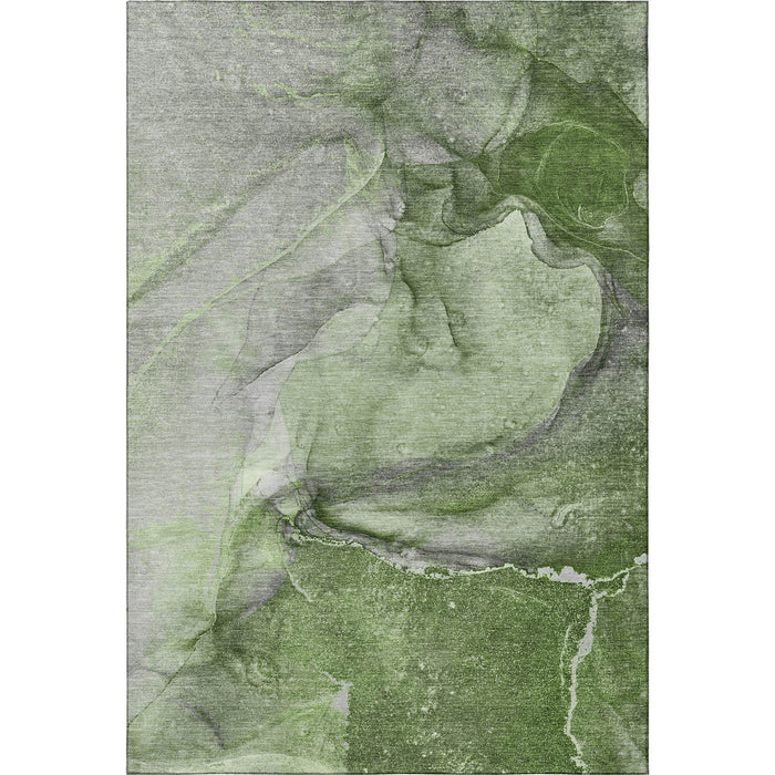 10' X 14' Abstract Washable Area Rug With UV Protection (647422) - Olive Green / Ivory