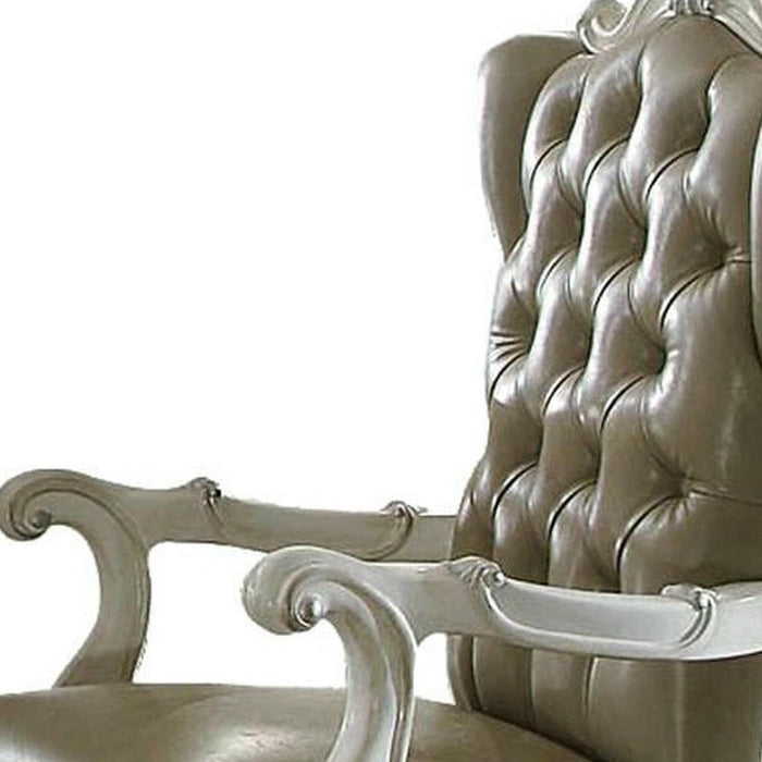 Tufted Faux Leather Wood Wing Back Dining Arm Chairs (Set of 2) - Bone / Gray
