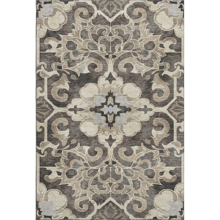 10' X 14' Floral Medallion Washable Area Rug With UV Protection (709072) - Chocolate / Ivory / Gray