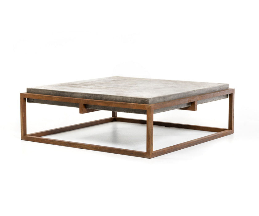 Concrete And Iron Square Abstract Coffee Table - Dark Gray / Rust