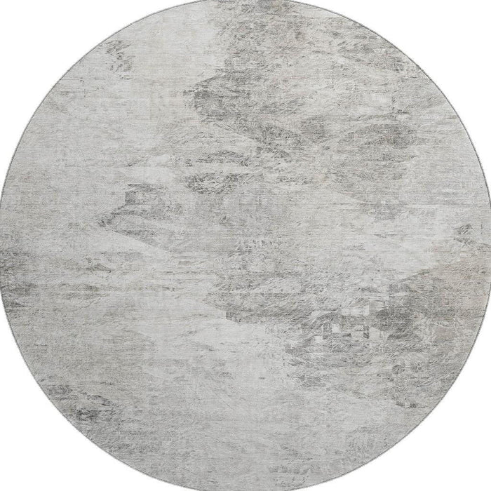 8' Abstract Washable Round Rug With UV Protection (650641) - Silver / Gray
